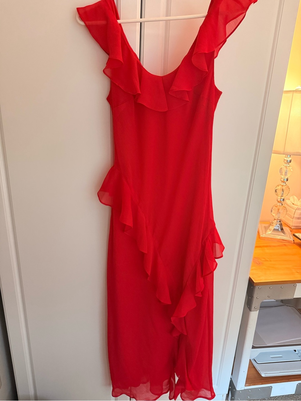 a new day Red Ruffle Midi Dress with Flutter Sleeves